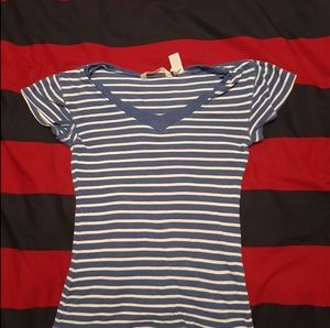 Derek Heart Blue and White Striped Women's Short Sleeve Tee